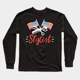 Cool American Flag Hairstylist Beautician Long Sleeve T-Shirt